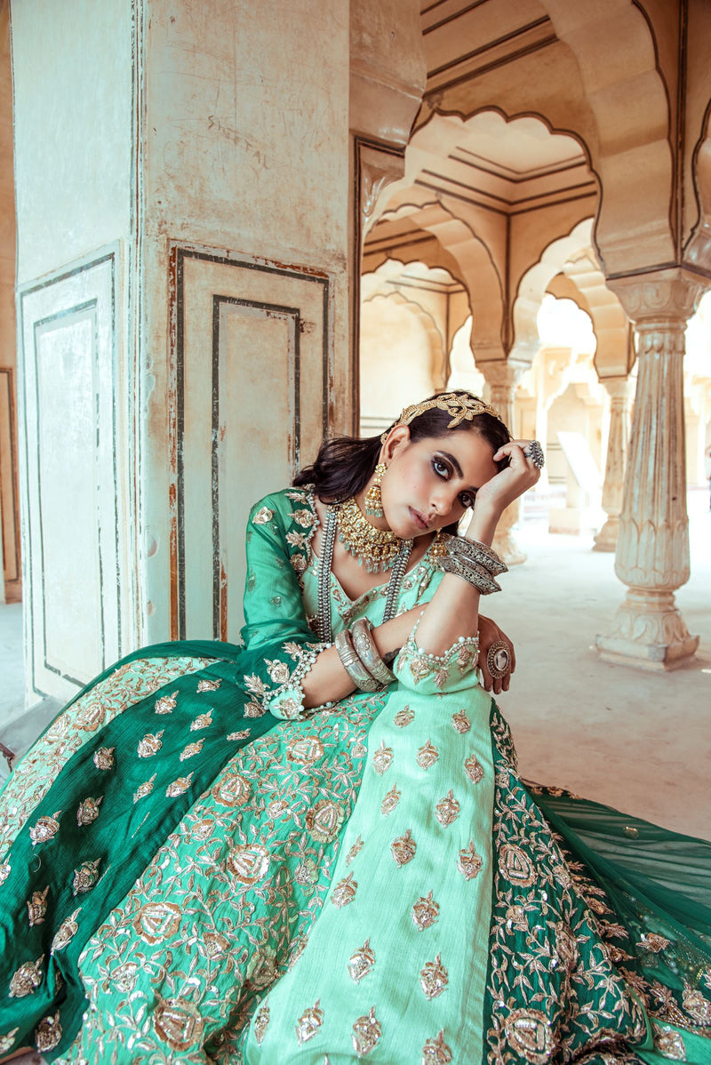 Sea Green Embroidered Lehenga Set-Indian wear-Pallavi Jaipur