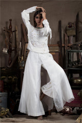 Ivory Top with Flare Pants-Indo Western-Pallavi Jaipur