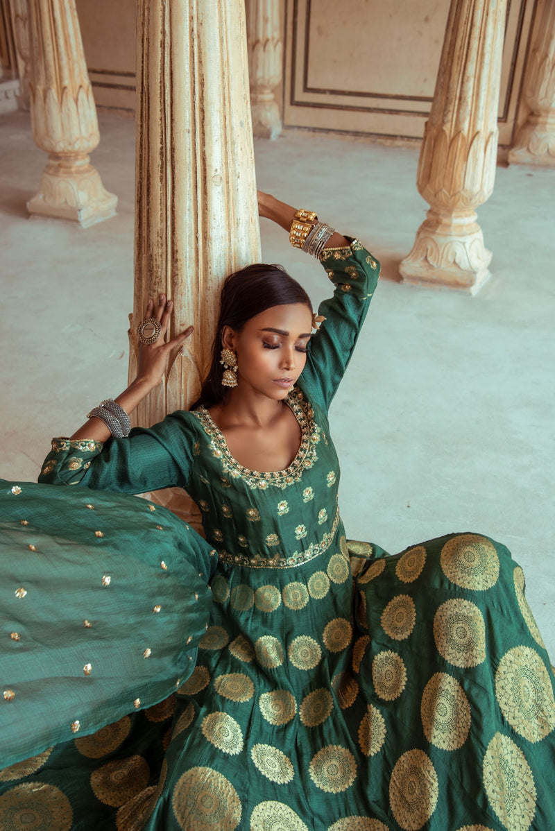 Heena Green Anarkali Sharara Set-Indian wear-Pallavi Jaipur