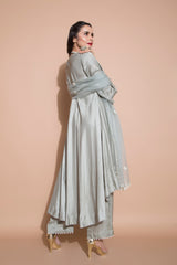 Linen Satin Kurta with Culottes and Organza Dupatta-Indian wear-Pallavi Jaipur