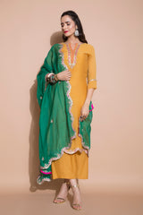 Mustard Embroidered Kurta Set-Indian wear-Pallavi Jaipur