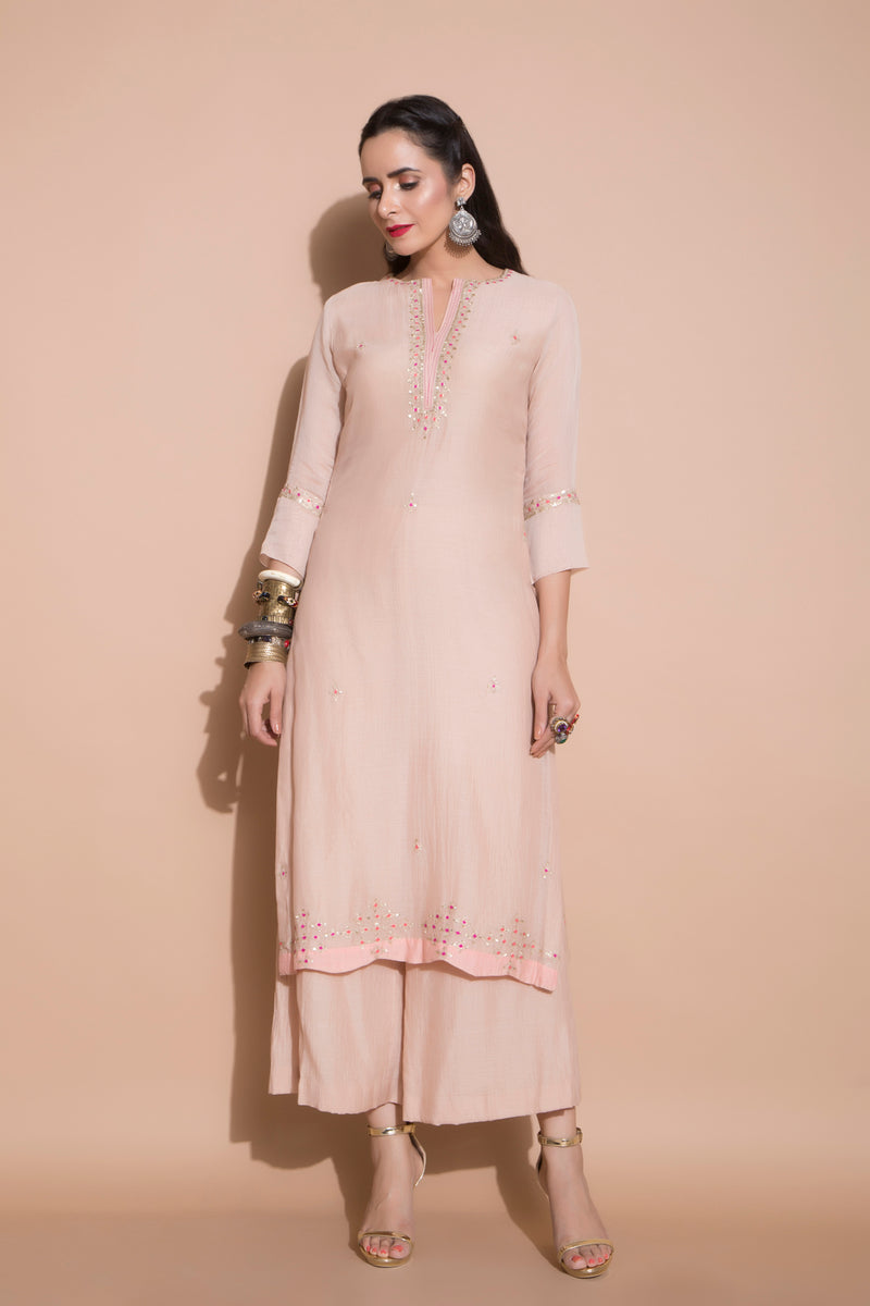 Pink Embroidered Kurta Set-Indian wear-Pallavi Jaipur