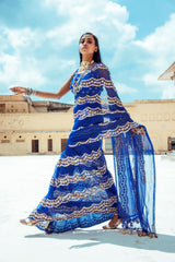 Royal Blue Scallop Silk Saree-Indian wear-Pallavi Jaipur
