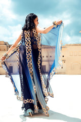 Midnight Blue Set of Corset,Cape and Pants-Indo Western-Pallavi Jaipur