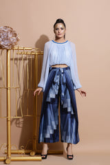 Sky blue balloon Top with Navy wrap Pants-Indo Western-Pallavi Jaipur