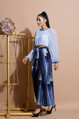 Sky blue balloon Top with Navy wrap Pants-Indo Western-Pallavi Jaipur