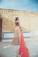 Peach 3D Gota Embroidered Lehenga Set