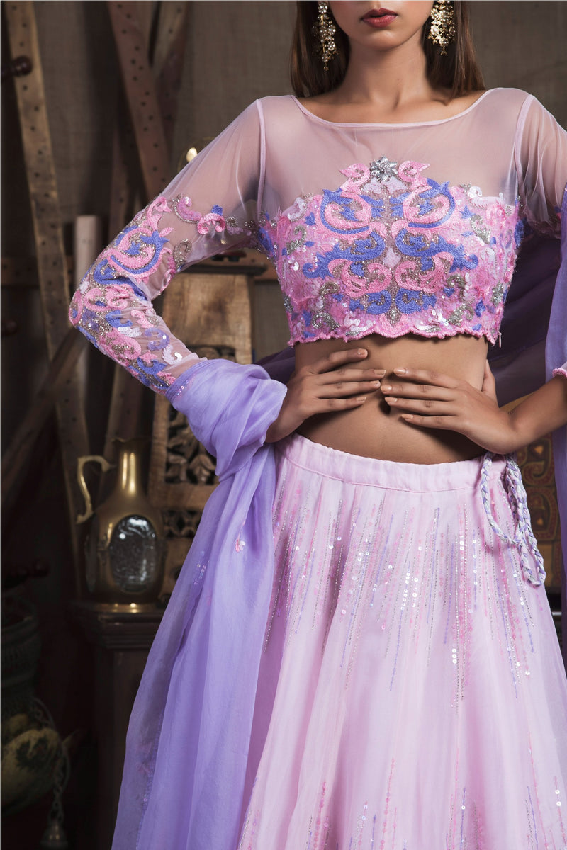 Lilac and Pink Lehenga Set-Indian wear-Pallavi Jaipur