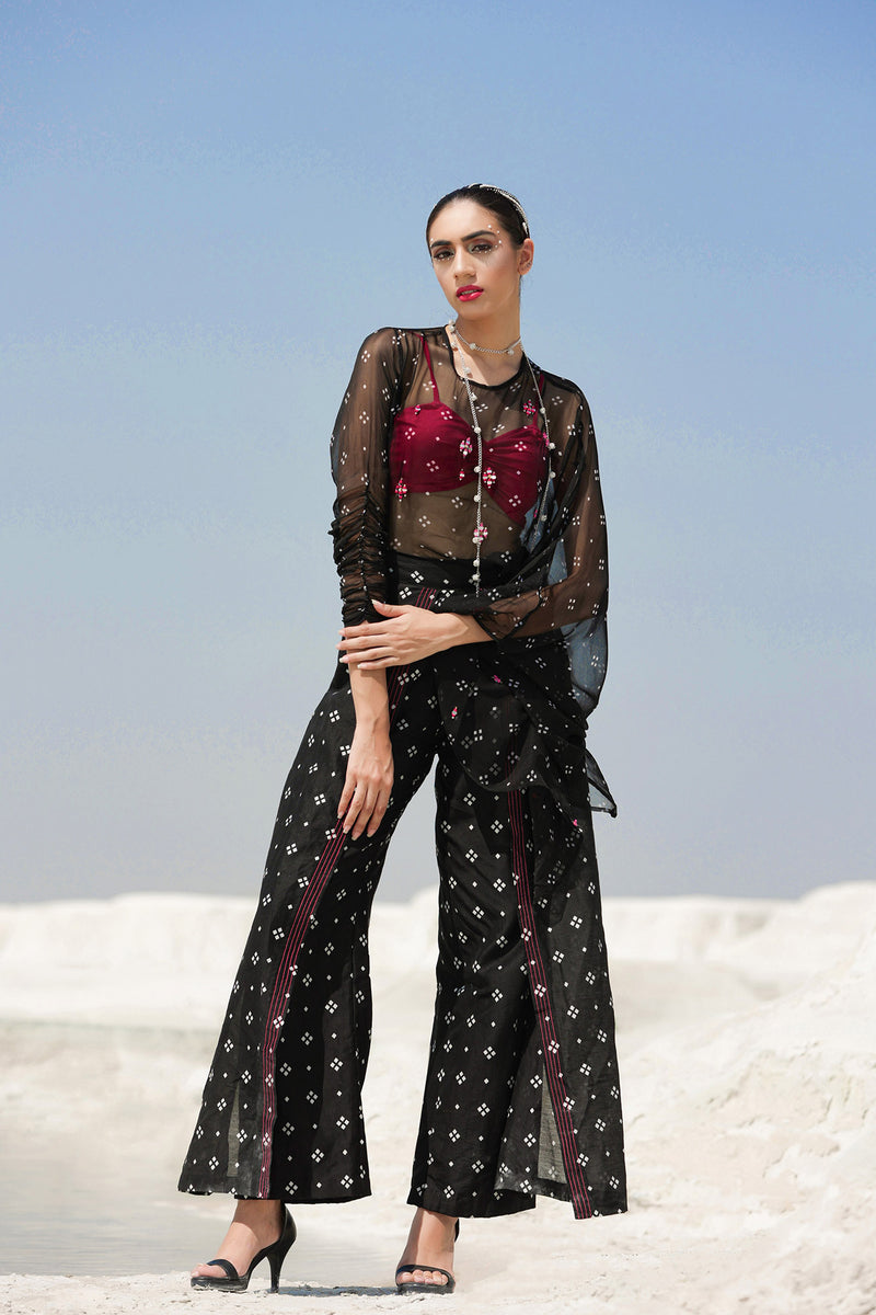 Ameera Ooze Sheer Cape Top With Flutter Pants