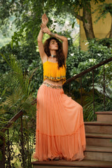 Dilruba marigold boho top with peach skirt