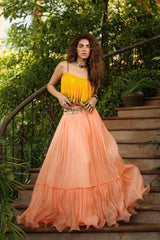 Dilruba marigold boho top with peach skirt