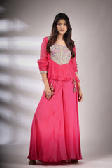 Haseena folk co-ord set in hot pink