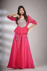 Haseena folk co-ord set in hot pink