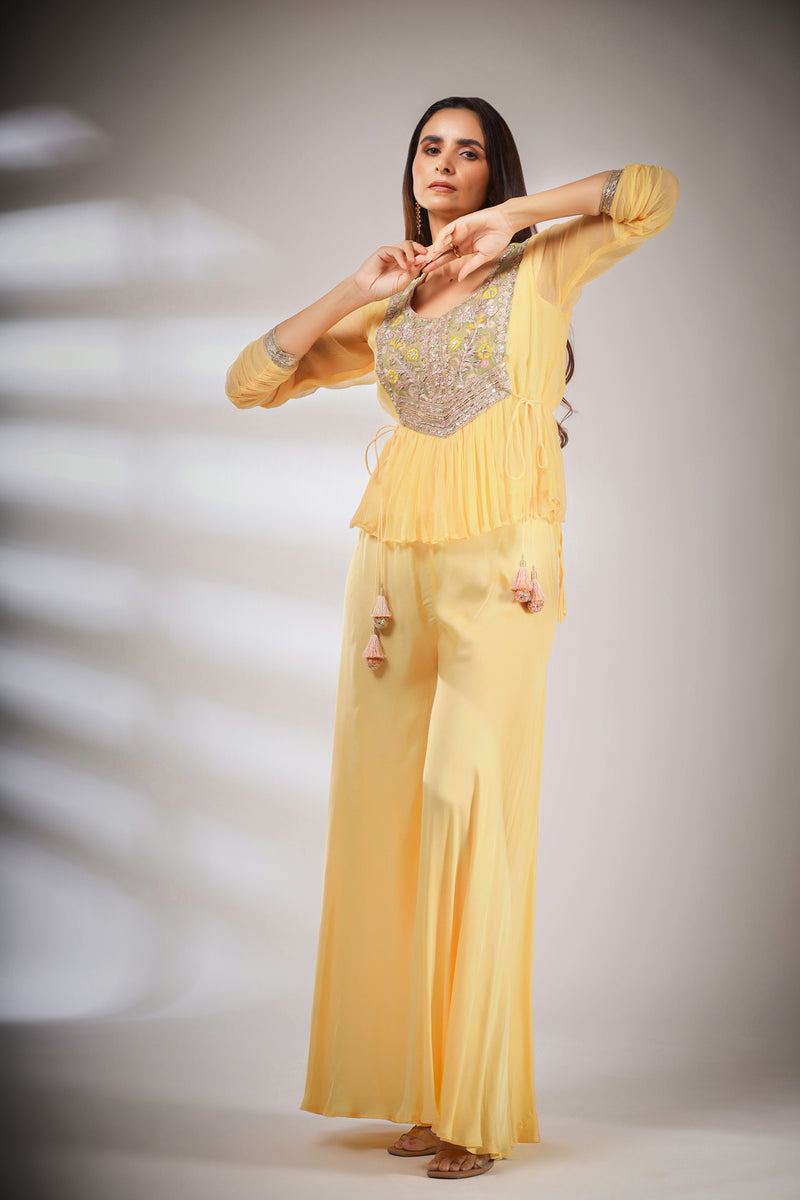 Haseena folk co-ord set in butter cream yellow