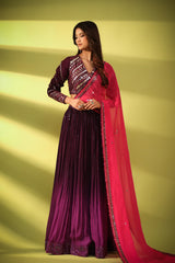 Haseena mirror work lehenga in shades of aubergine and purple
