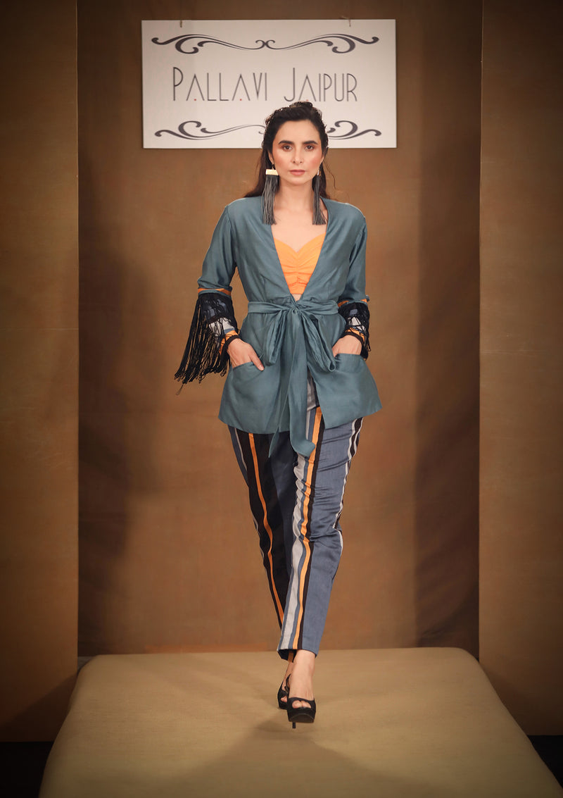 Tara Teal Grey Blaze Jacket Suit Set