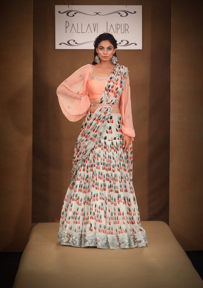 Runa Peach Sea Green Amalgamate Lehenga Set