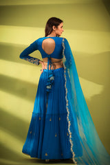 Haseena cobalt blue tier lehenga set