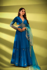 Haseena cobalt blue tier lehenga set