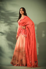 Haseena coral & peach tier kali combo lehenga set