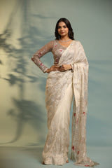 Haseena ivor-grey swirl jaal saree set