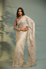 Haseena ivor-grey swirl jaal saree set