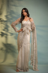 Haseena frost grey ruffle saree & wrap blouse set