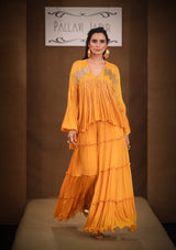 Anhaita Turmeric yellow dazzle boho tunic sharara set