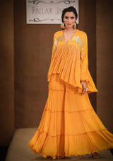 Anhaita Turmeric yellow dazzle boho tunic sharara set