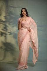 Haseena blush pink moti work ruffle saree