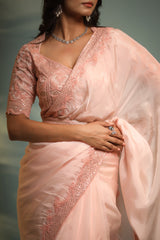 Haseena blush pink moti work ruffle saree