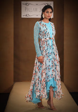 Sophie turquoise tier dress with Power Pleasure Cape