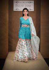 Ananya Aqua green treasure tunic with sheer volume pant set